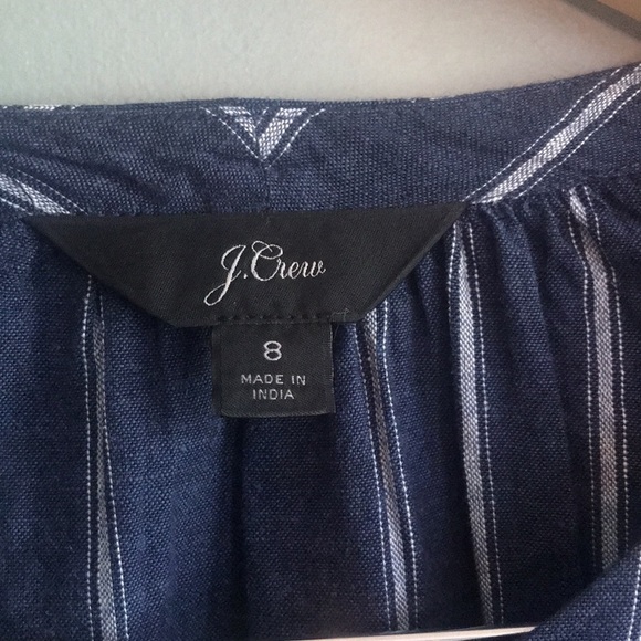 J. Crew Linen Tie Waist Long Sleeve Top Indigo Gauze Stripe SZ 8. Coastal - Picture 3 of 11